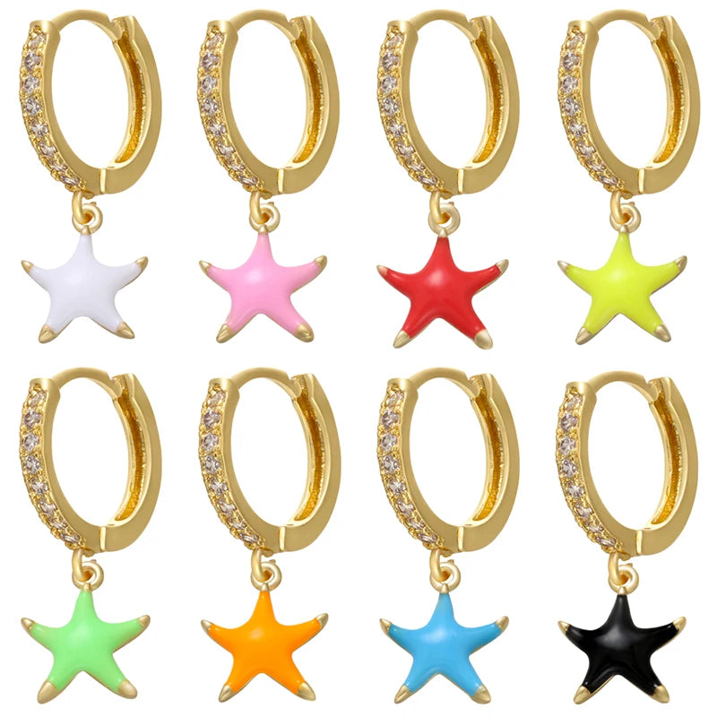 1piece  mini star cross conch neon colorful style earrings