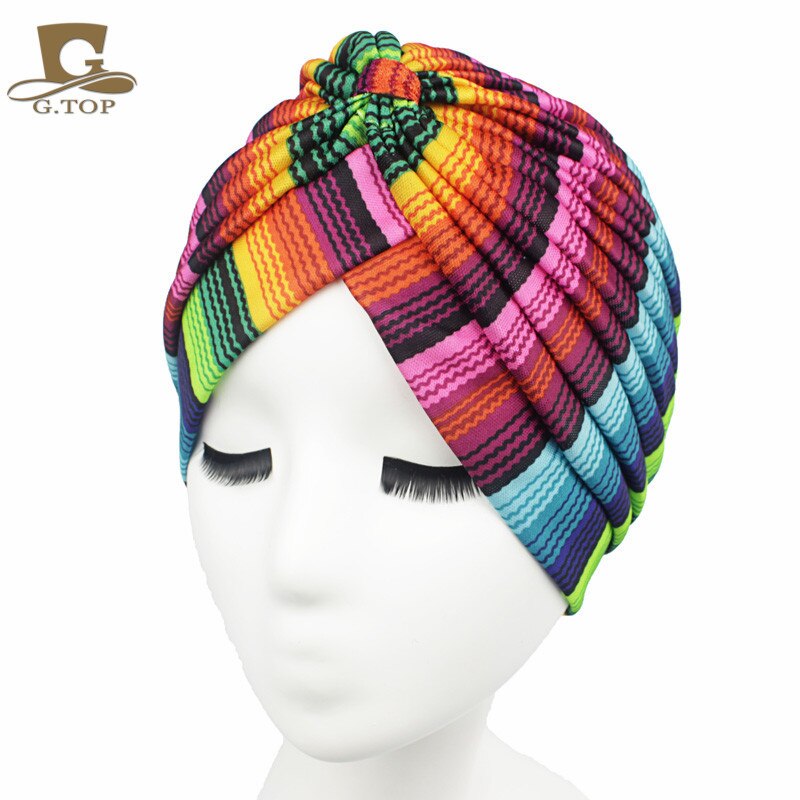 Print Flower Knot Ruffle Head Wrap and cap