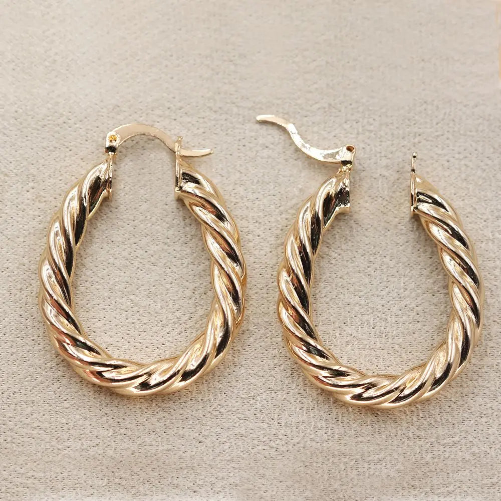 Vintage Gold Filled long lasting plaiting Pattern Hoop Earrings