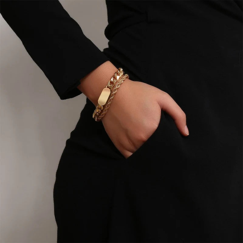 Stainless Steel High Quality Gold Plated Cuban Chain Bracelets & Bangles