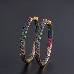 Luxury quality two tone rainbow cubic zirconia hoop earrings