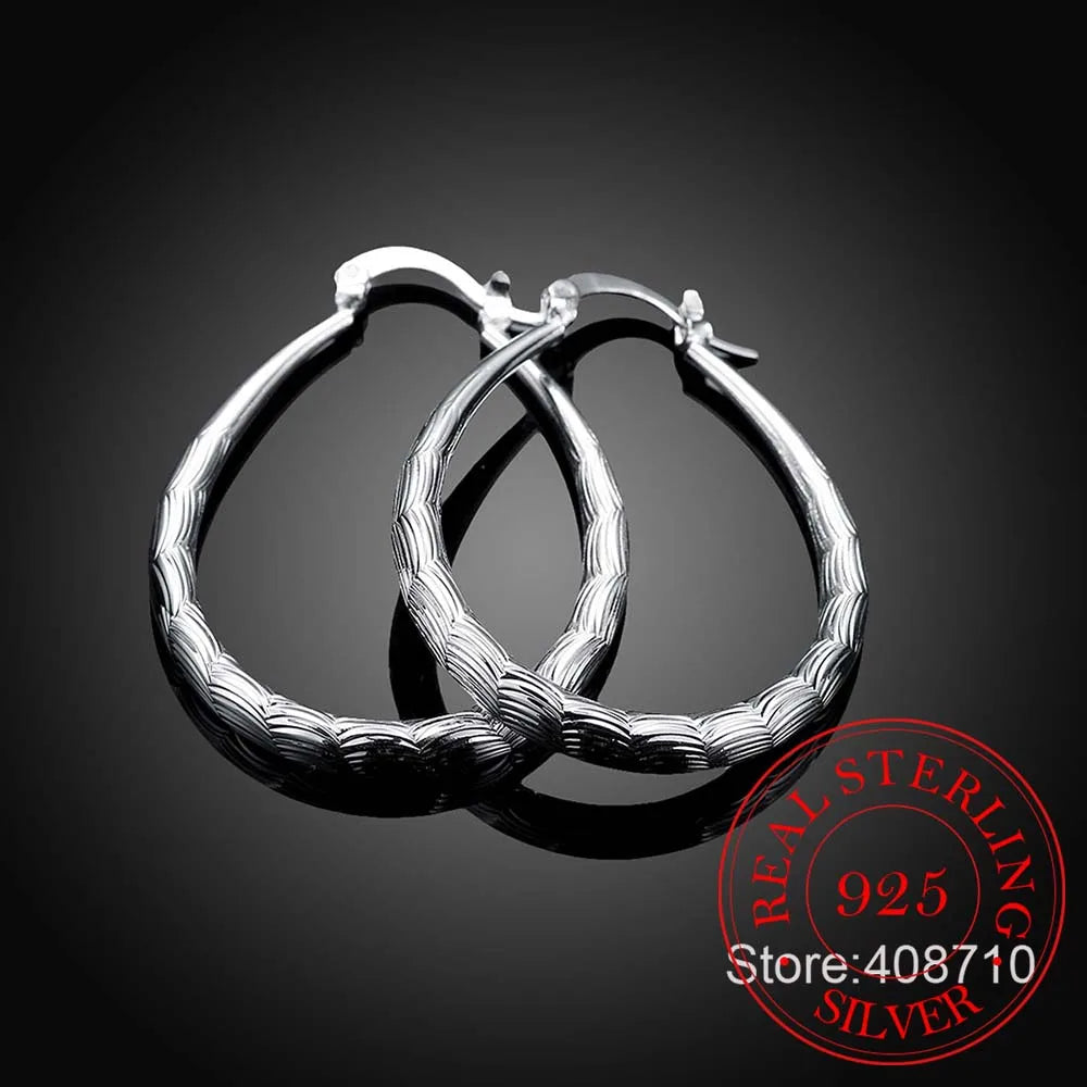 925 Sterling Silver Fish Pattern Circle Hoop Earrings