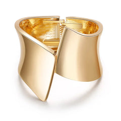 Luxury Symmetrical Gold Plated Luxury Wide Statement Bangle