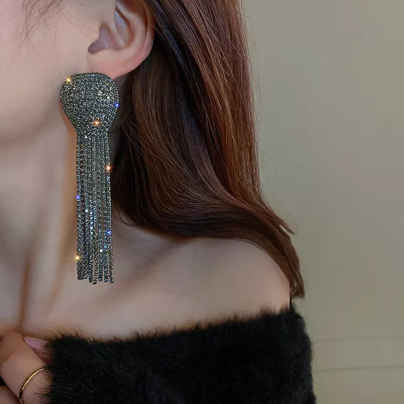 Luxury Statement Big Crystal Rhinestone Tassel Long Earrings