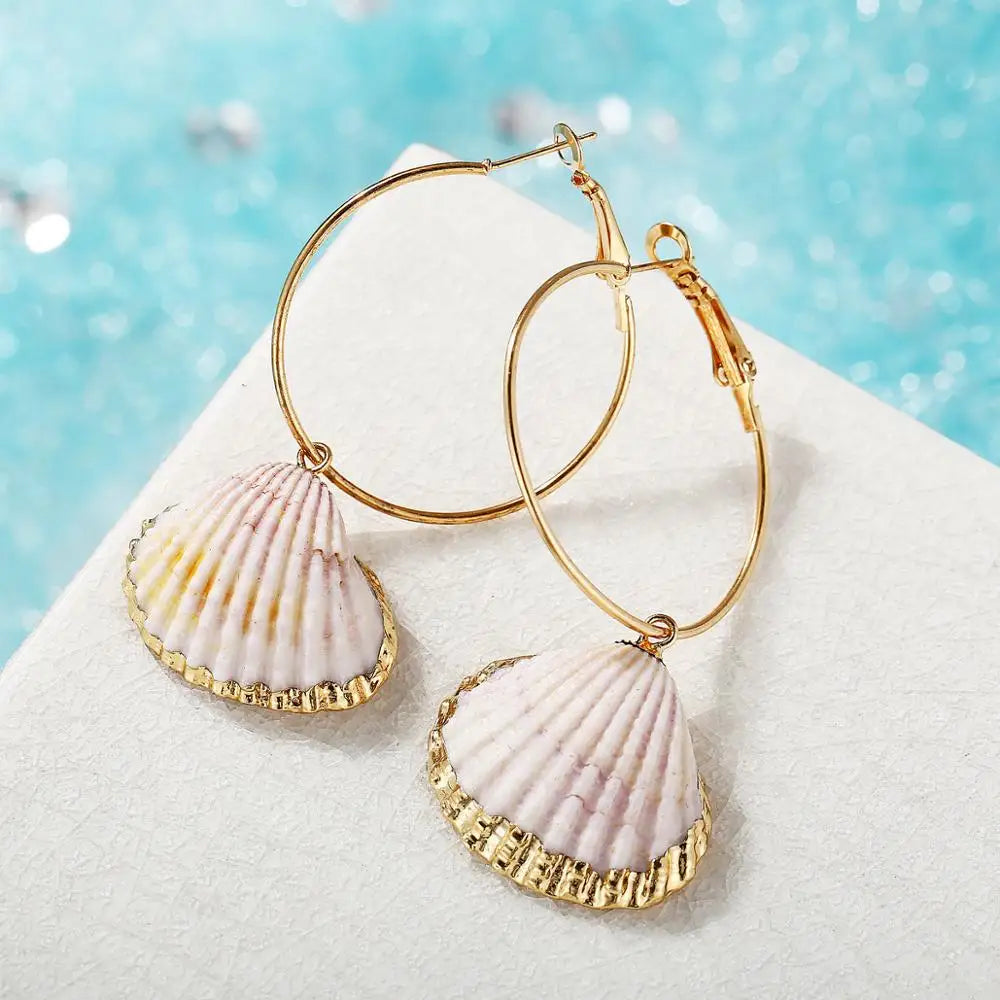 28 Style Gold Silver Color Cowrie Metal Sea Shell Earring For Women Shell Statement Earrings 2019 Summer Beach Jewelry