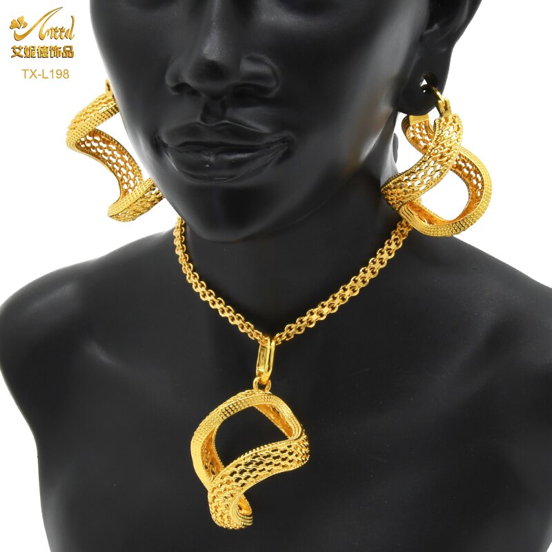 Luxury 18k Gold plaited Color Necklace Pendant & Earring Sets