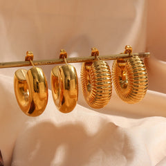 Stainless Steel High Grade Hollow Chunky Bold Gold Colour Hoop Earrings