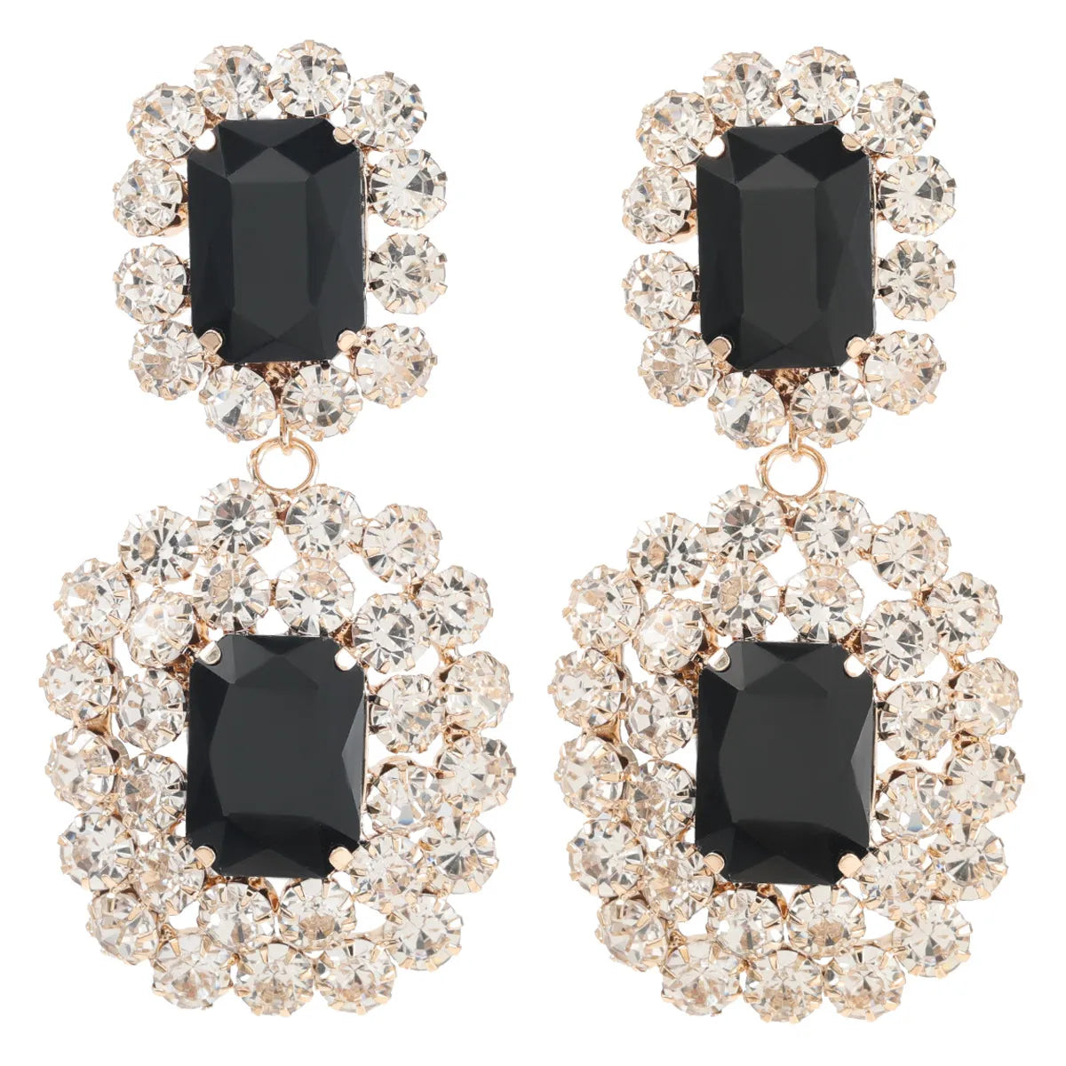 Black Crystal Big Statement Drop Dangle Earrings