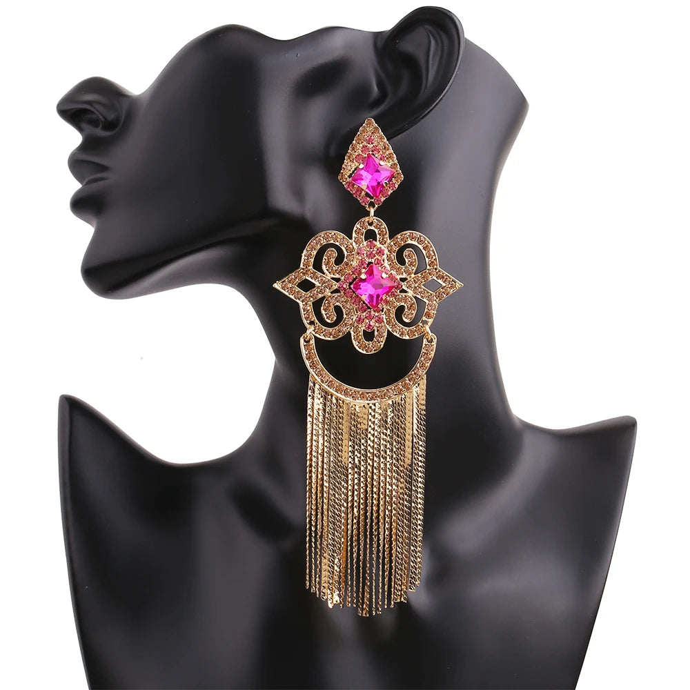 Large Exaggerated Long Fringe Earrings