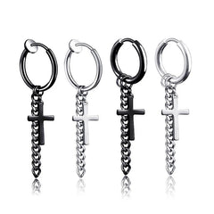 Punk Stainless Steel Drop Cross Hoop Earrings