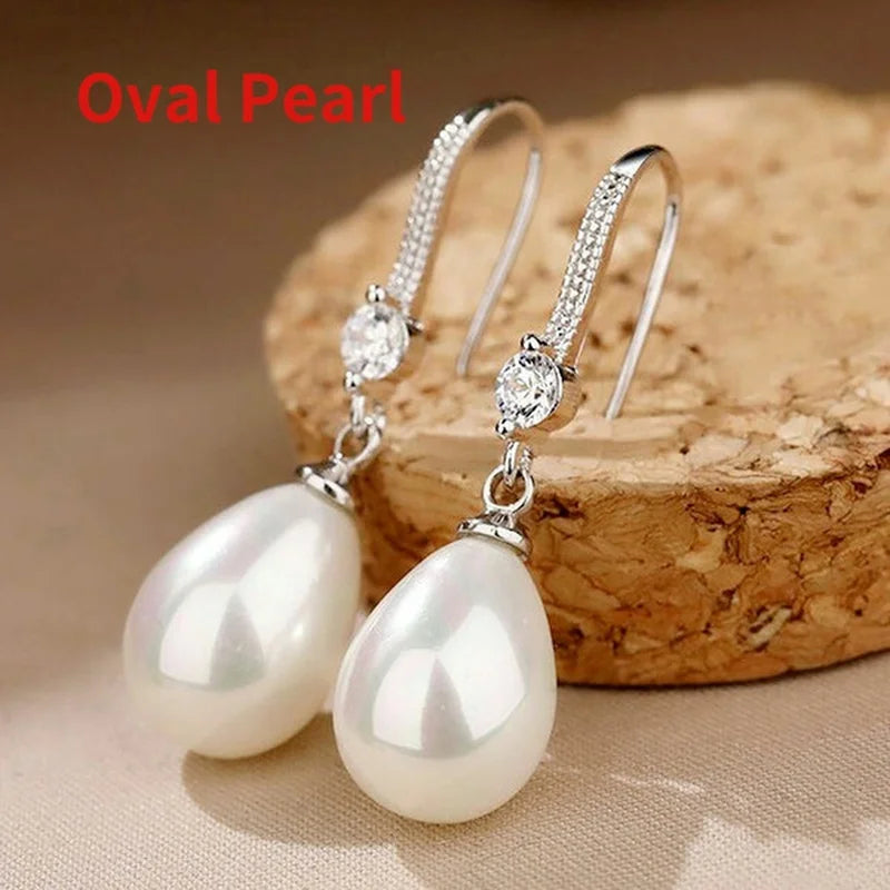 Red, White Round & Oval Water Drop Pearl  Earrings