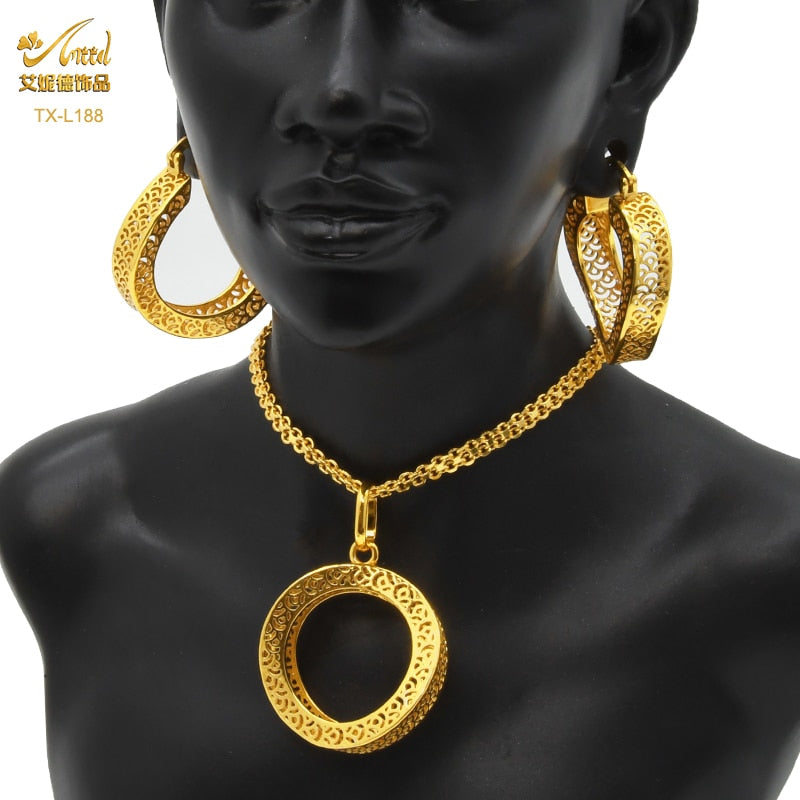 Luxury 18k Gold plaited Color Necklace Pendant & Earring Sets