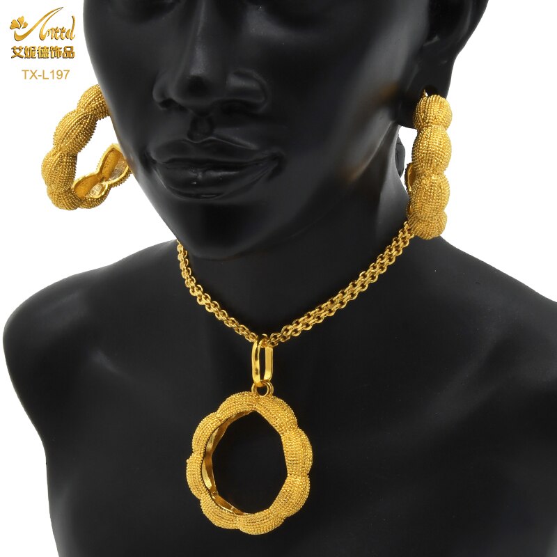 Luxury 18k Gold plaited Color Necklace Pendant & Earring Sets