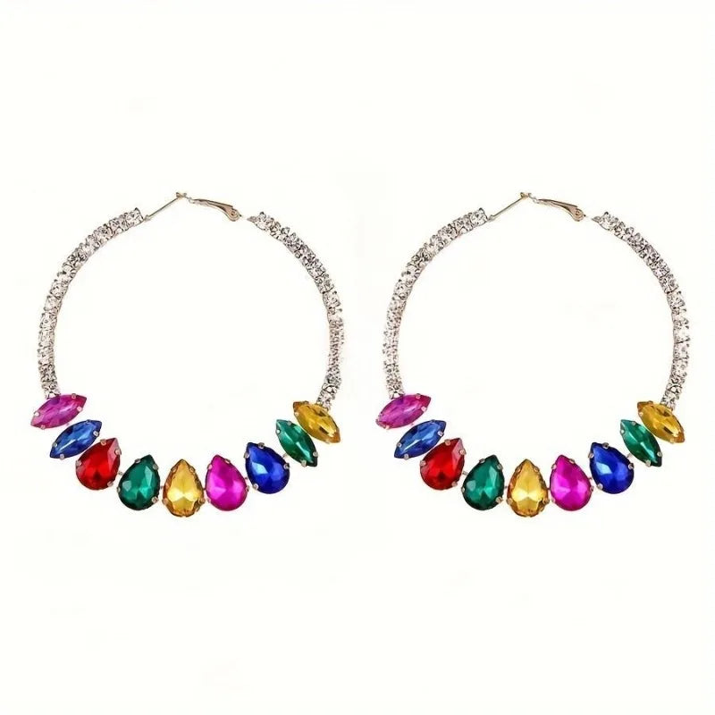 Luxury Multicolor Rhinestone Hoop Earrings – Bold Statement Round Circle Fashion Jewelry for Women | Gerchic