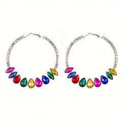 Luxury Multicolor Rhinestone Hoop Earrings – Bold Statement Round Circle Fashion Jewelry for Women | Gerchic