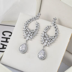 Luxury Water Drop Dangle Cubic Zirconia Long Earrings