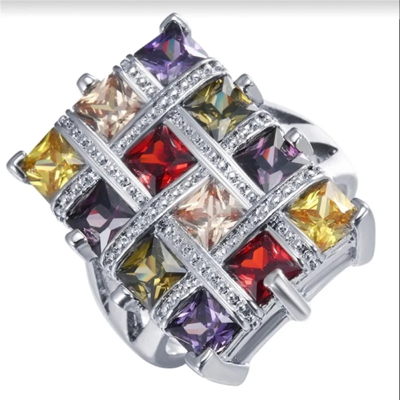 Geometric Big Square Colour Crystal Rings