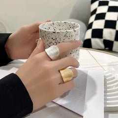 Irregular Chunky Gold Silver Color Adjustable Finger Rings