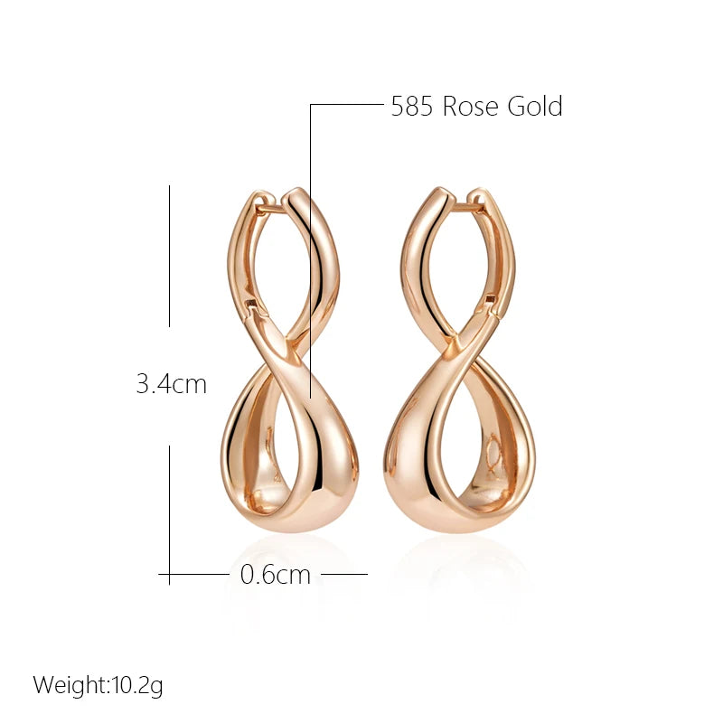 Luxury Big Retro Water Drop Pendant 585 Rose Gold Color Earrings