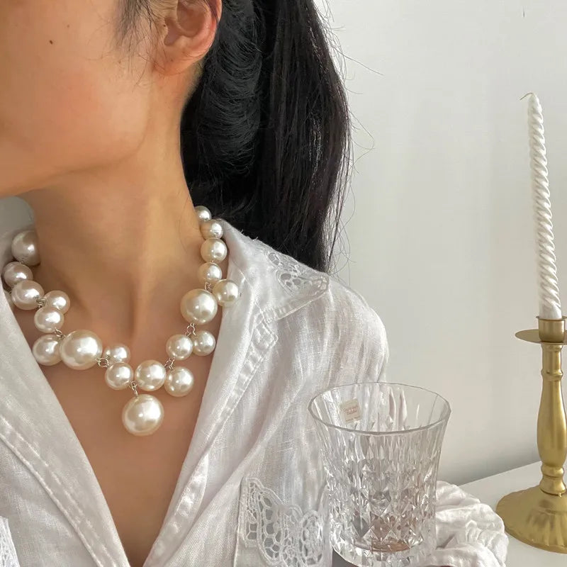 Trendy Baroque Big Imitation Pearls Choker & Collar Statement Maxi Necklace