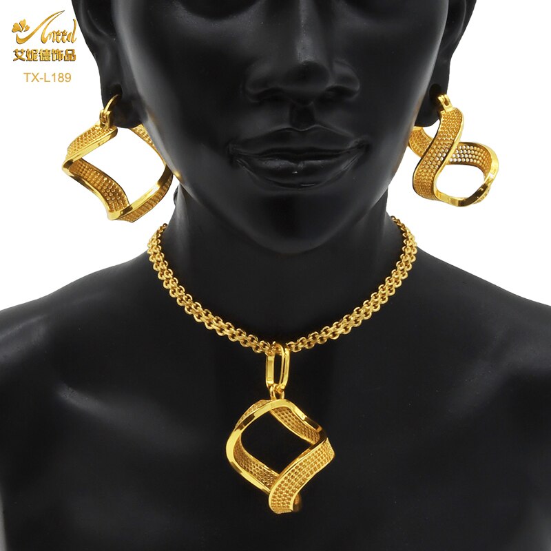 Luxury 18k Gold plaited Color Necklace Pendant & Earring Sets