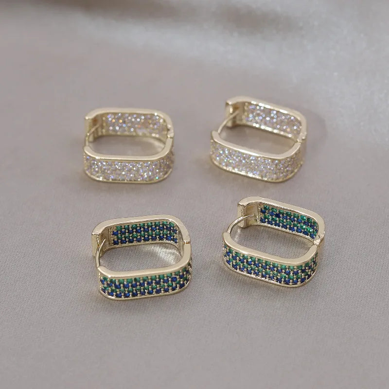 14K Gold Plated Lasting Luxury Square Zircon small hoop Earrings