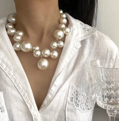 Trendy Baroque Big Imitation Pearls Choker & Collar Statement Maxi Necklace