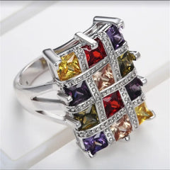 Geometric Big Square Colour Crystal Rings