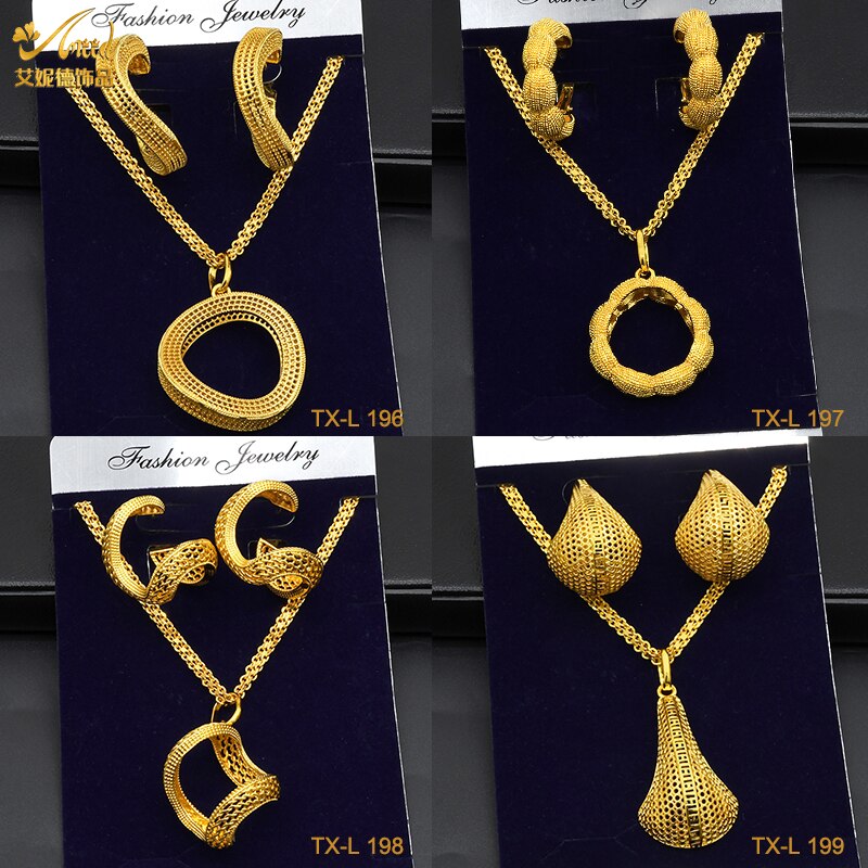 Luxury 18k Gold plaited Color Necklace Pendant & Earring Sets