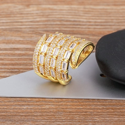 Luxury Adjustable Crystal Multilayered Rings - High Quality Gold Plated