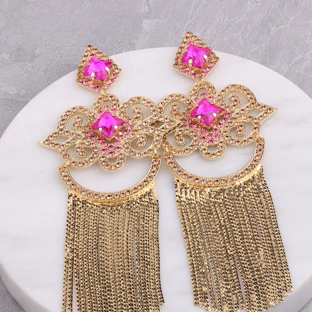 Large Exaggerated Long Fringe Earrings