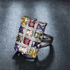 Geometric Big Square Colour Crystal Rings