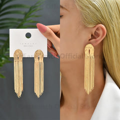 Luxury Gold Color Metal Long Hanging Tassel Statement Earrings