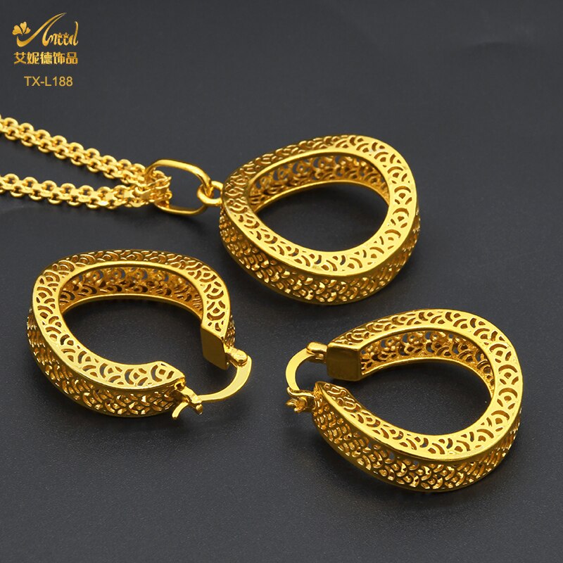 Luxury 18k Gold plaited Color Necklace Pendant & Earring Sets