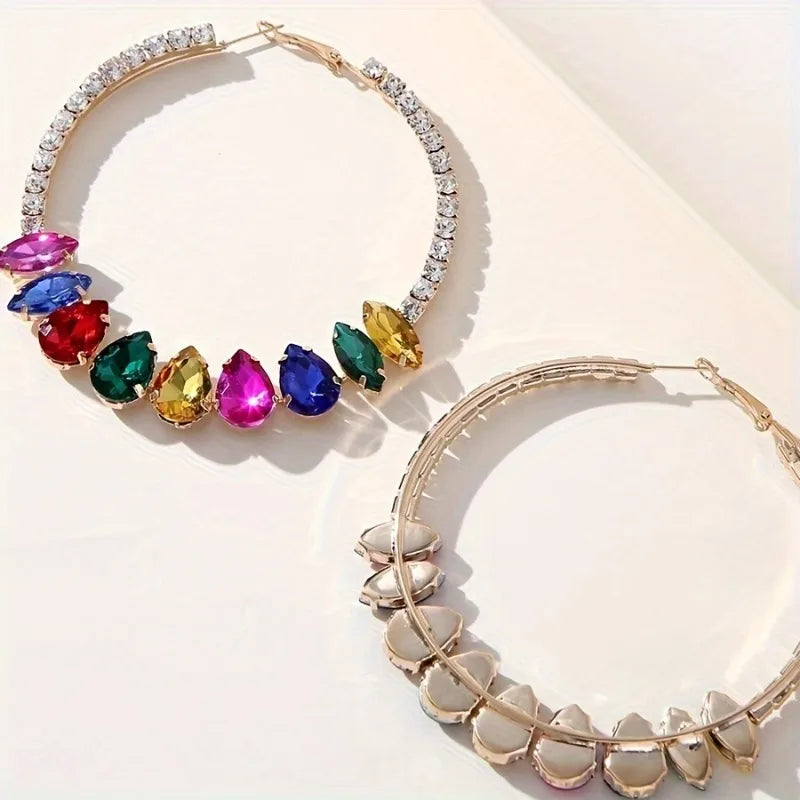 Luxury Multicolor Rhinestone Hoop Earrings – Bold Statement Round Circle Fashion Jewelry for Women | Gerchic