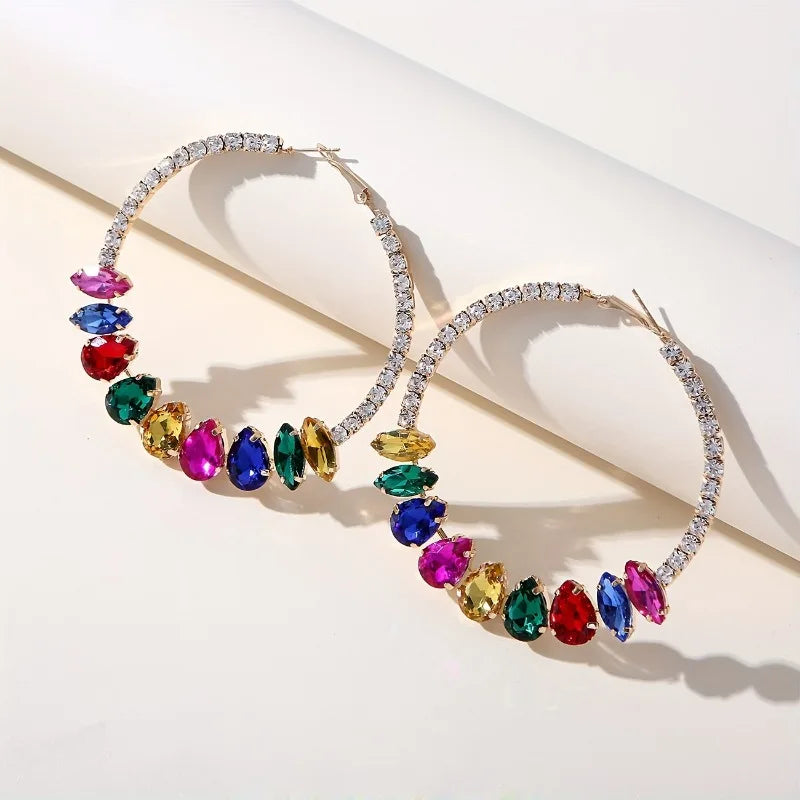 Luxury Multicolor Rhinestone Hoop Earrings – Bold Statement Round Circle Fashion Jewelry for Women | Gerchic