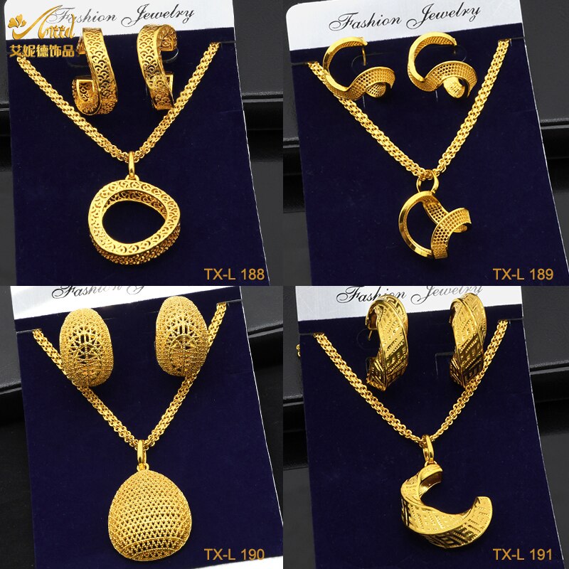 Luxury 18k Gold plaited Color Necklace Pendant & Earring Sets