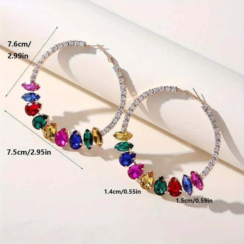 Luxury Multicolor Rhinestone Hoop Earrings – Bold Statement Round Circle Fashion Jewelry for Women | Gerchic
