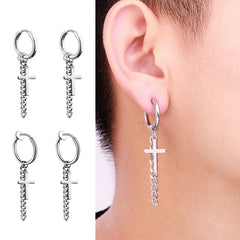 Punk Stainless Steel Drop Cross Hoop Earrings