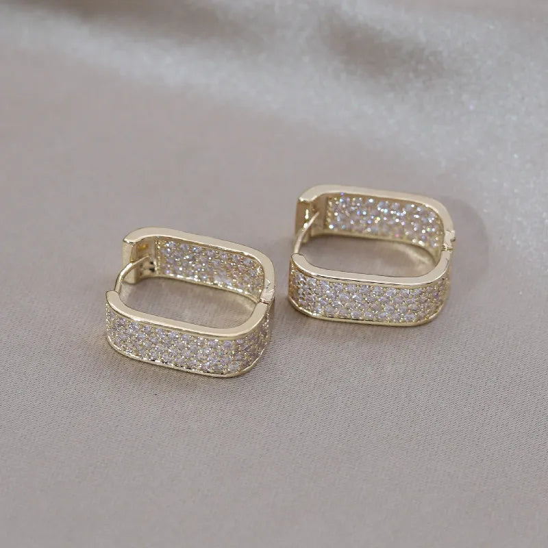 14K Gold Plated Lasting Luxury Square Zircon small hoop Earrings