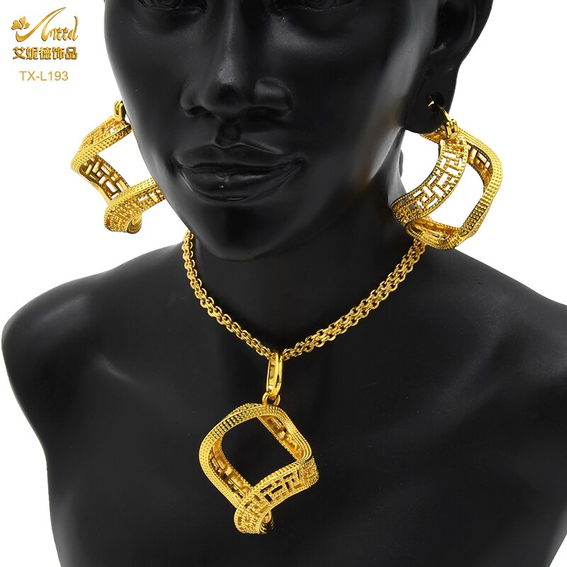 Luxury 18k Gold plaited Color Necklace Pendant & Earring Sets