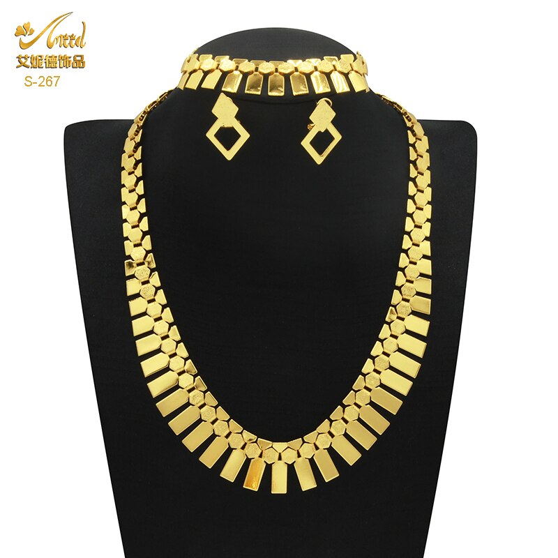 Luxury Chokers - 18K Gold Plated Necklace Earrings Bracelet Set