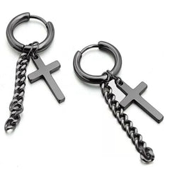 1 pair Stainless steel Long Tassel Cross Earring