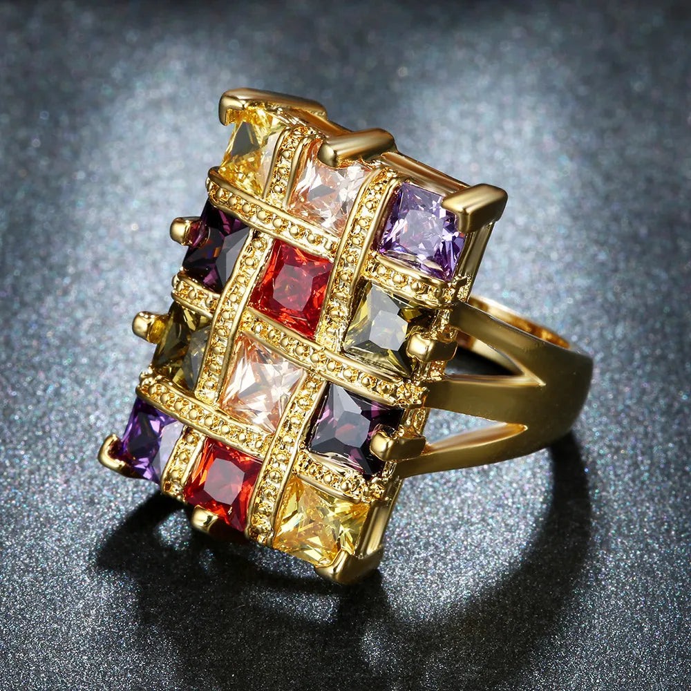 Geometric Big Square Colour Crystal Rings