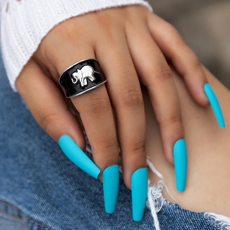 Tocona Bohemian Black Stones and animal shape Joint Rings