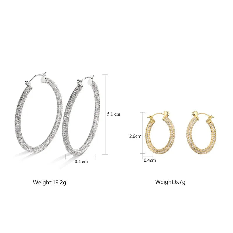 Luxury Gold Color Micro-inlaid CZ Zircon Big Circle Hoop Earrings