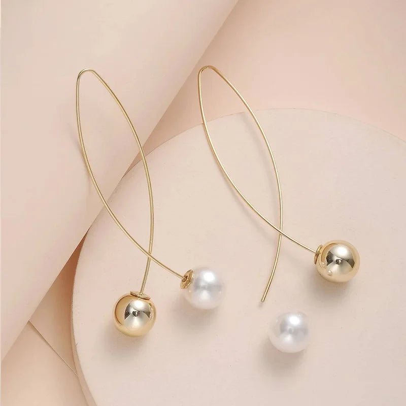 Cross Imitation Pearl Long Simple Fashion Earrings