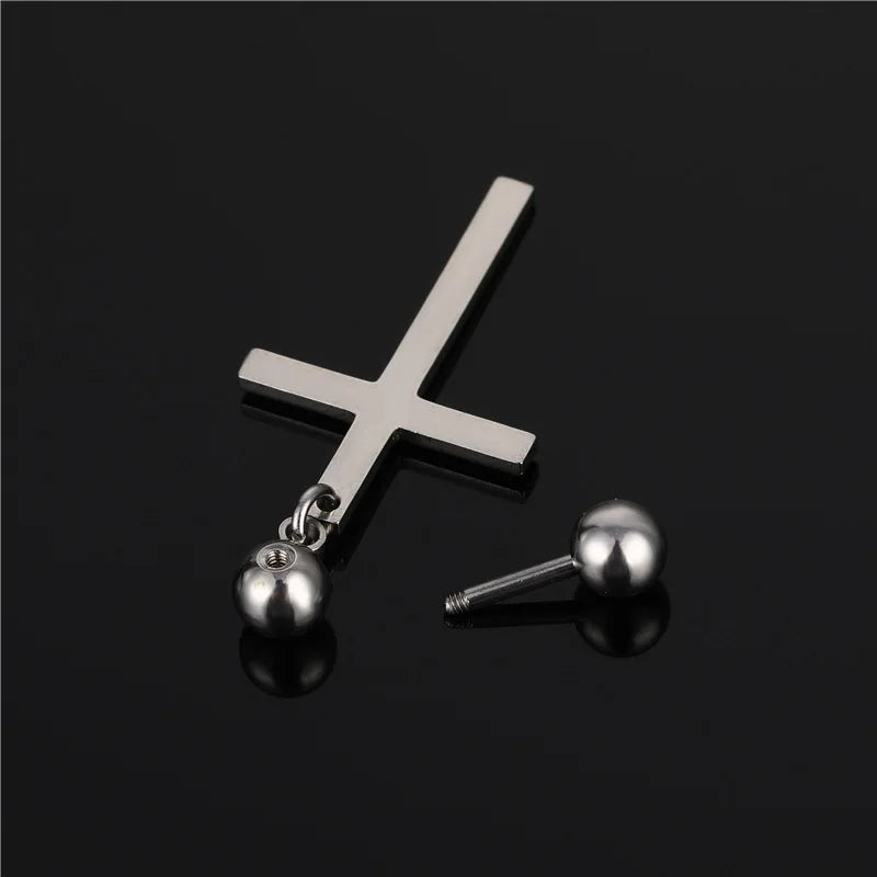 Goth Stud Earrings Fashion Leaf, Cross, Pendant Stainless Steel Earrings