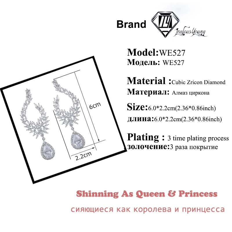 Luxury Water Drop Dangle Cubic Zirconia Long Earrings