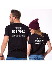 KING QUEEN Letter Printed Black Matching Couple His and Her  Tshirts